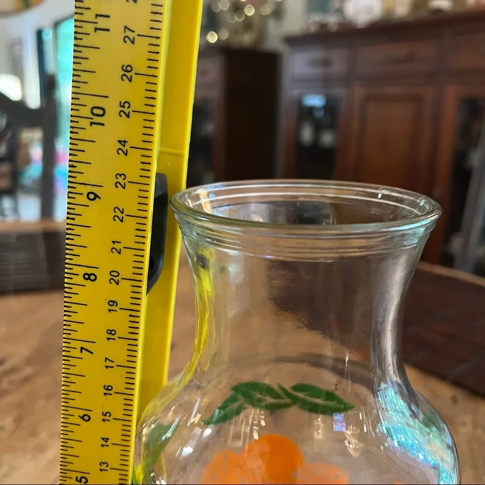 Orange Juice Glass Pitcher VTG 70’s Carafe Kitchen Kitschy Collectible